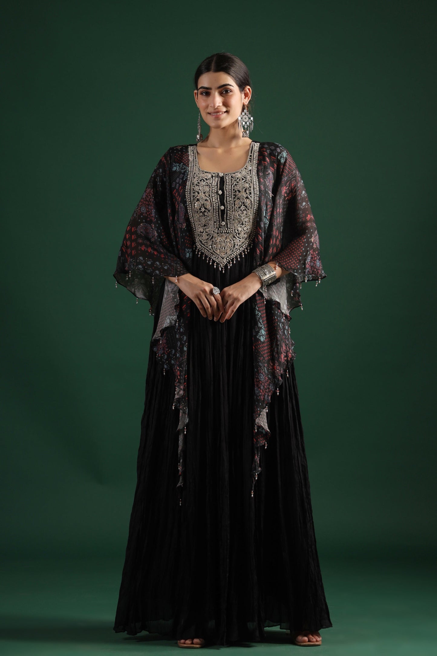 SummerFalling-Black Embellished Premium Silk Gown