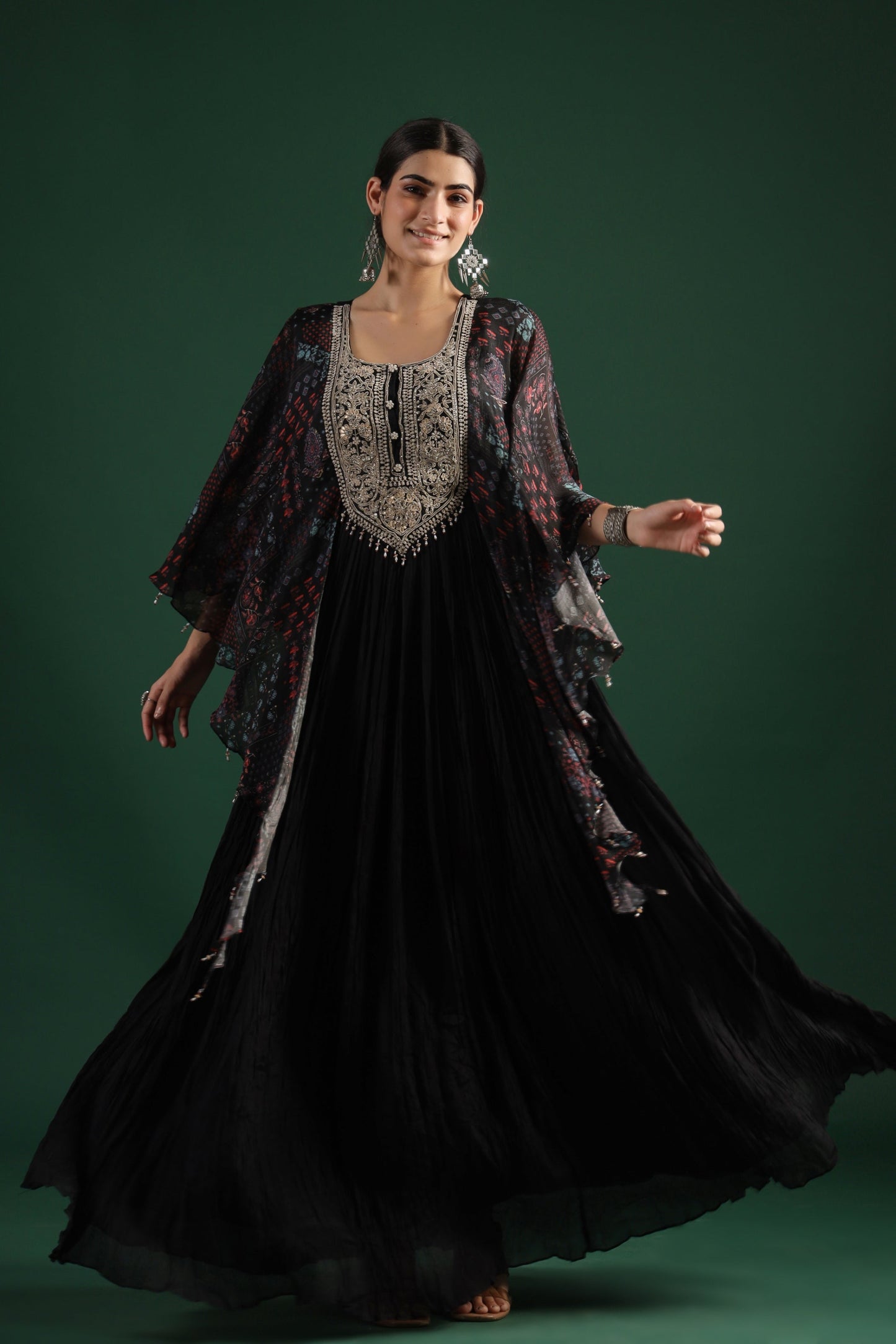 SummerFalling-Black Embellished Premium Silk Gown