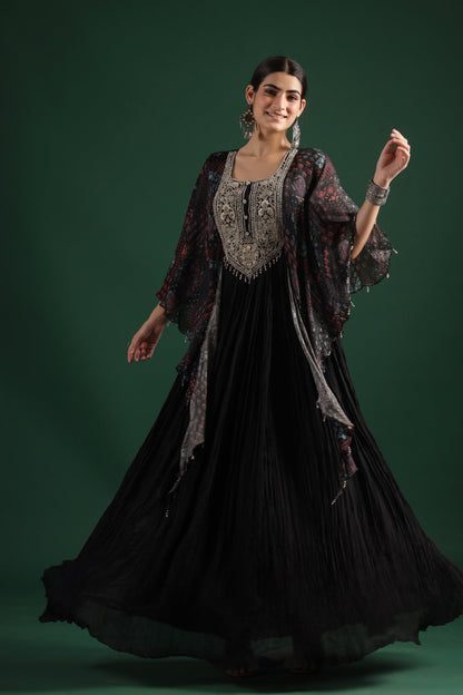 SummerFalling-Black Embellished Premium Silk Gown