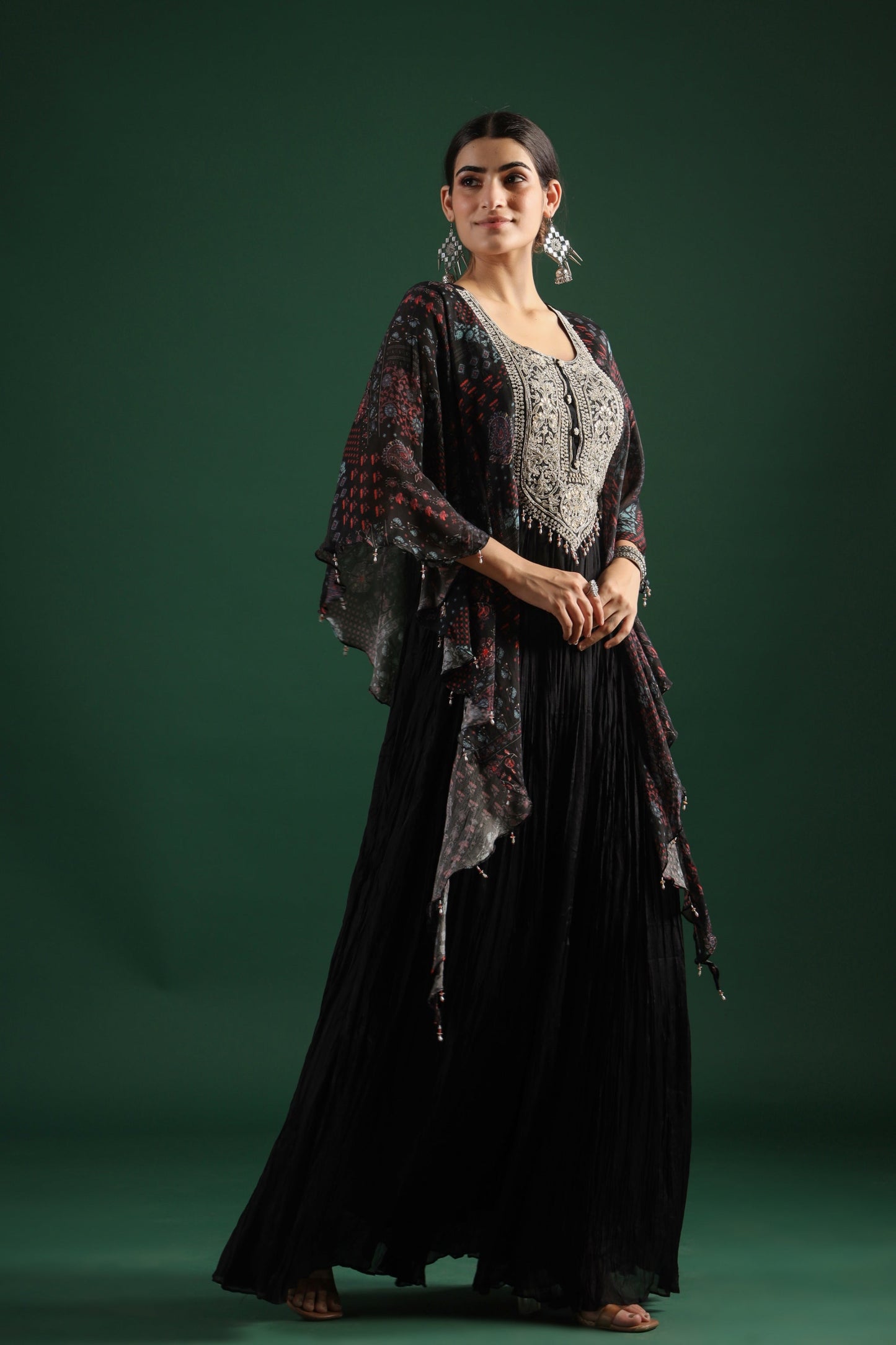 SummerFalling-Black Embellished Premium Silk Gown