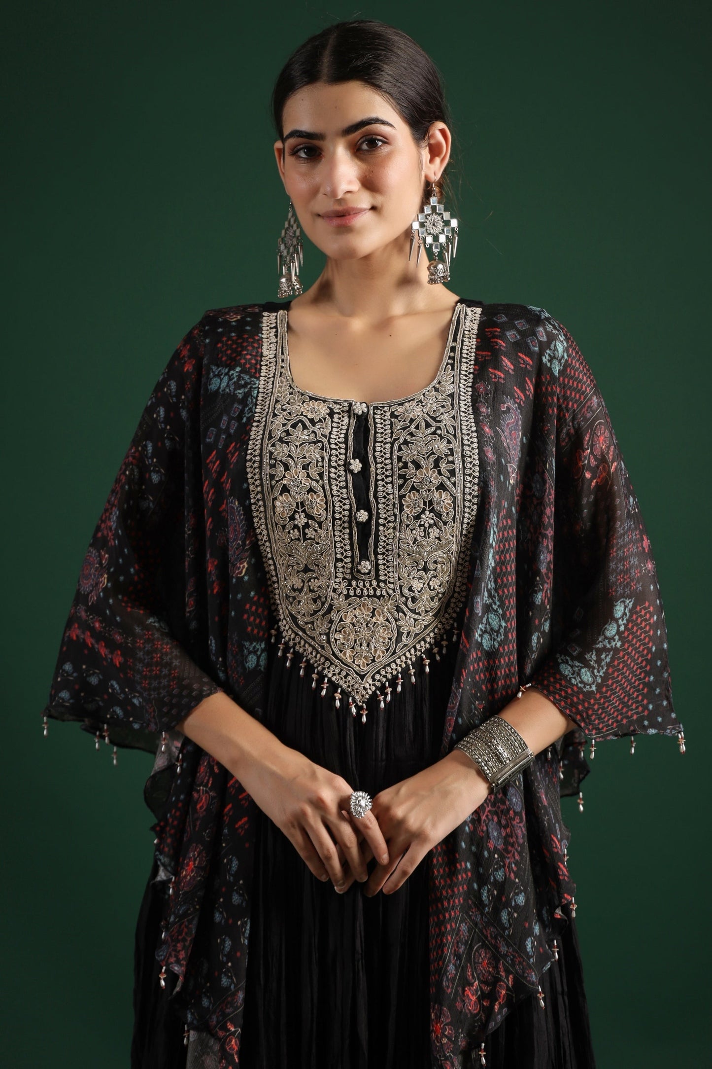 SummerFalling-Black Embellished Premium Silk Gown
