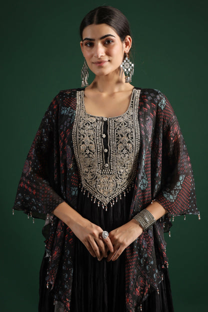 SummerFalling-Black Embellished Premium Silk Gown