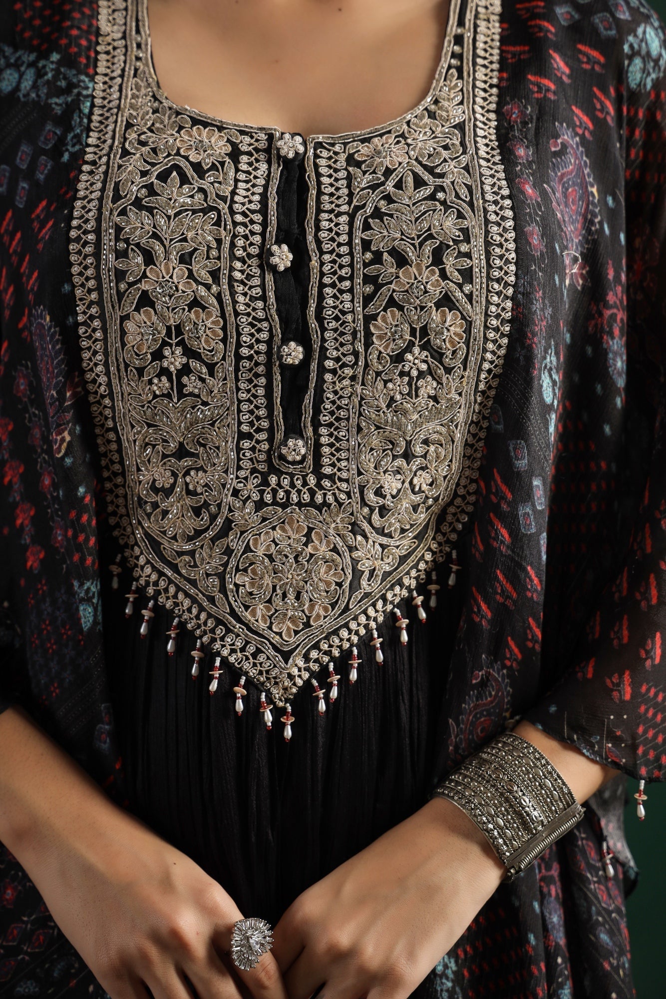 SummerFalling-Black Embellished Premium Silk Gown