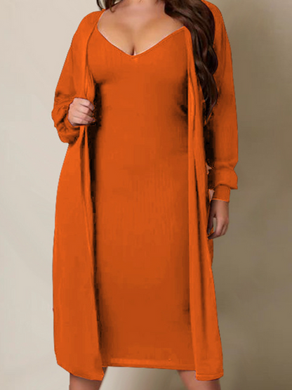 SummerFalling-Women's V-neck Long sleeved Solid Color Casual Set