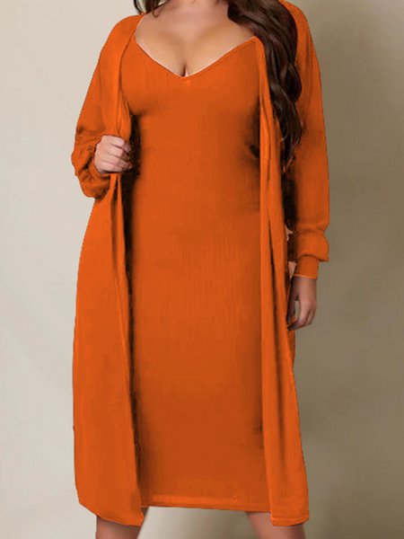 SummerFalling-Women's V-neck Long sleeved Solid Color Casual Set