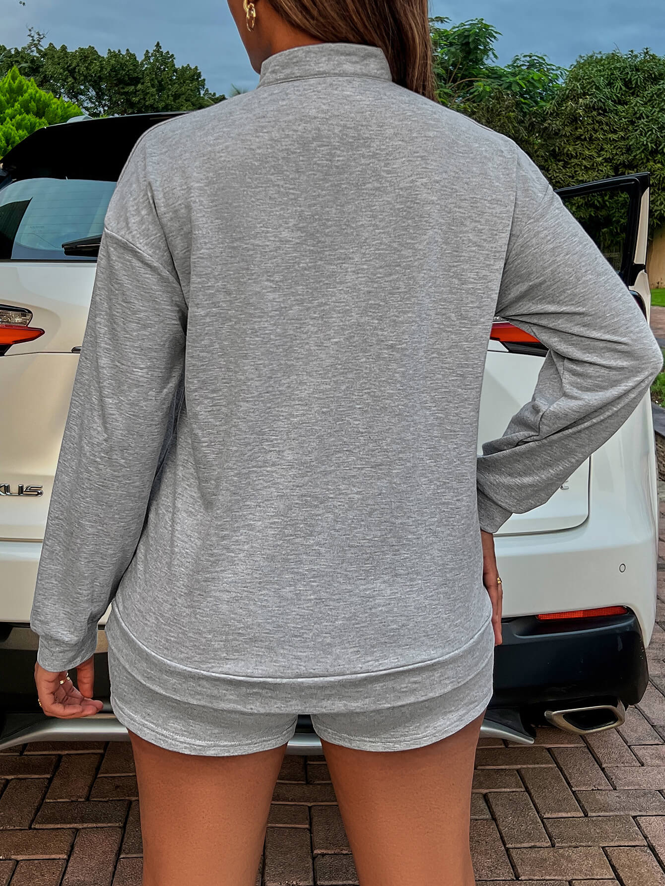 SummerFalling-BE KIND Graphic Quarter-Zip Sweatshirt and Shorts Set