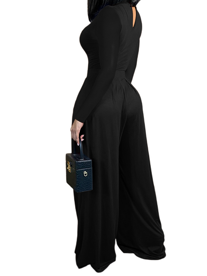 SummerFalling-Women's Long-sleeved Wide-leg Pants Pure Color Two-piece Set