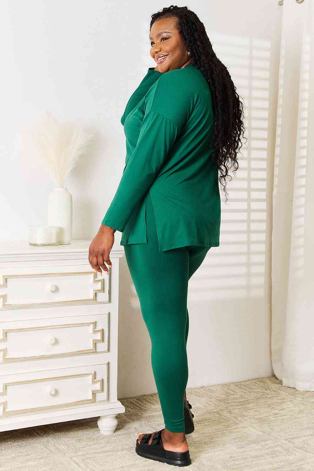 SummerFalling-Zenana Lazy Days Full Size Long Sleeve Top and Leggings Set