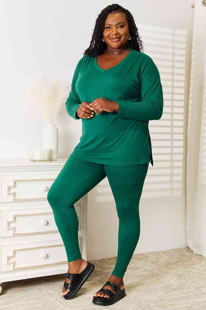 SummerFalling-Zenana Lazy Days Full Size Long Sleeve Top and Leggings Set